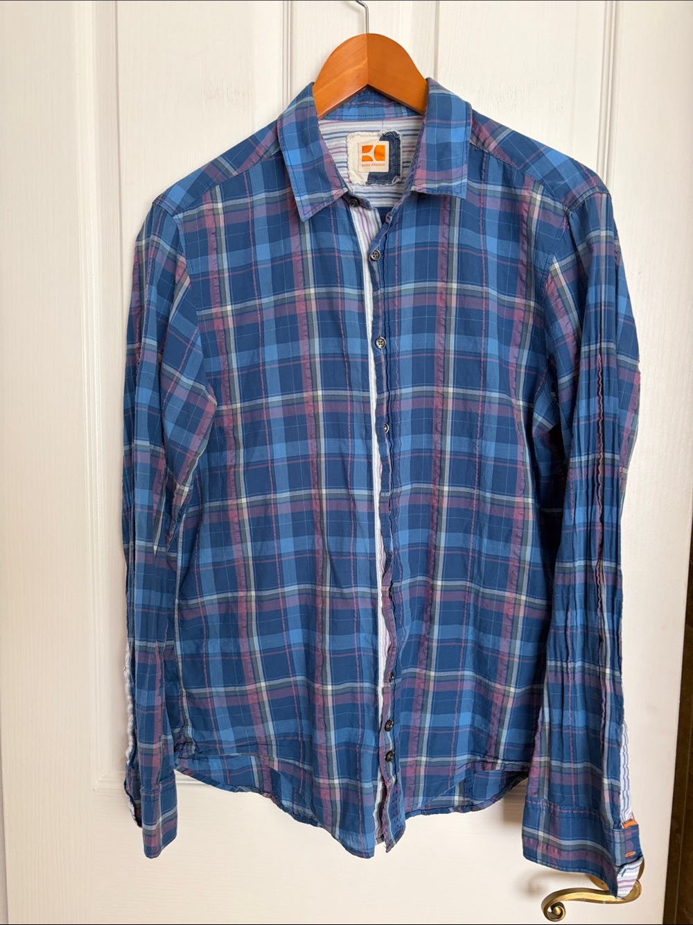 BOSS Orange - Blue and Pink Plaid Casual Button-Down Shirt